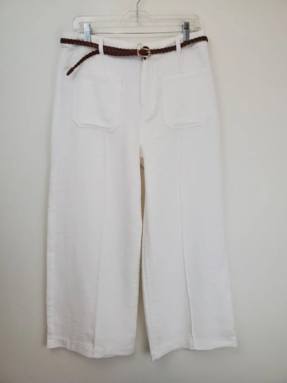 Zara braided belt white cotton culottes